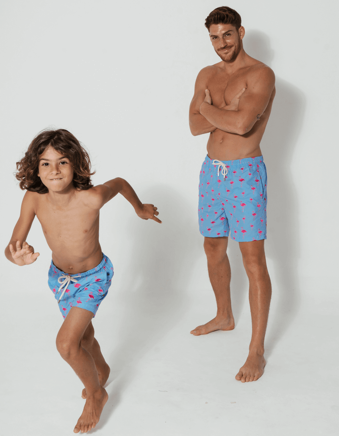 Father & Son Embroidered Pink Flamingo