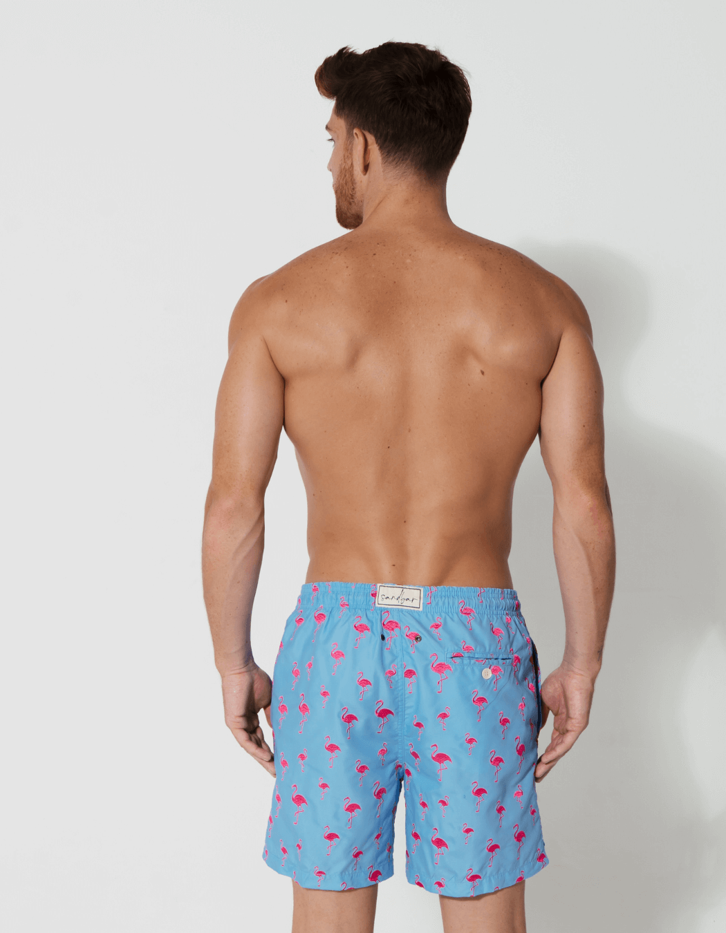 Sandbar_father_and_son_swim_shorts_embroidered_flamingo