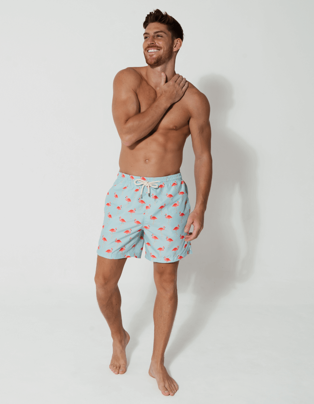 Sandbar_father_and_son_swim_shorts_flamingo