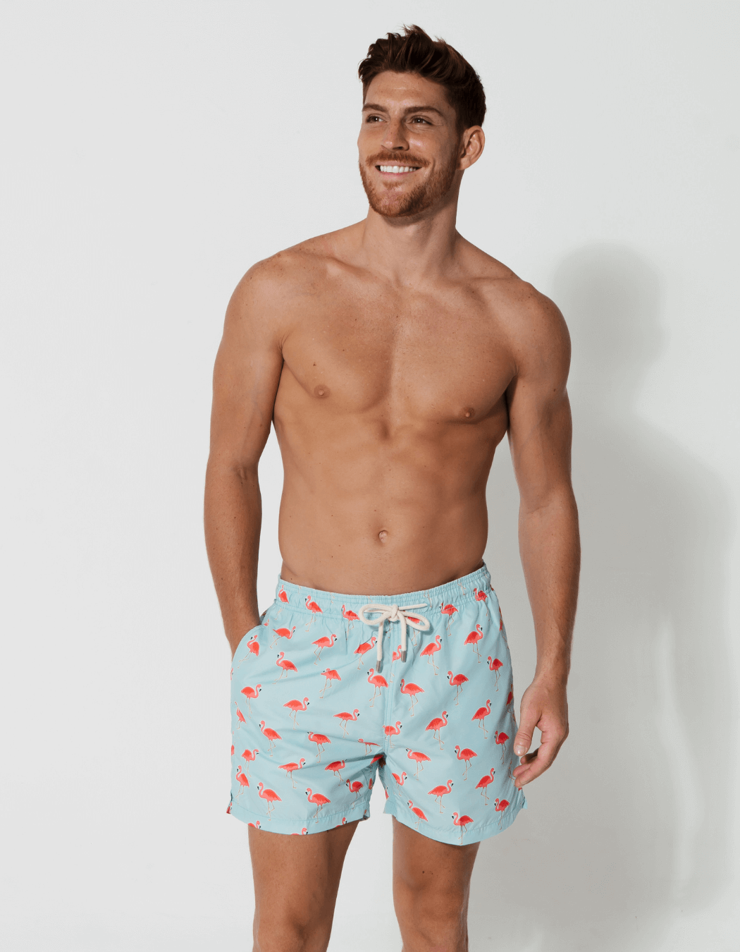 Sandbar_father_and_son_swim_shorts_flamingo