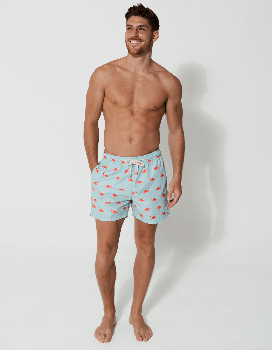 Sandbar_father_and_son_swim_shorts_flamingo