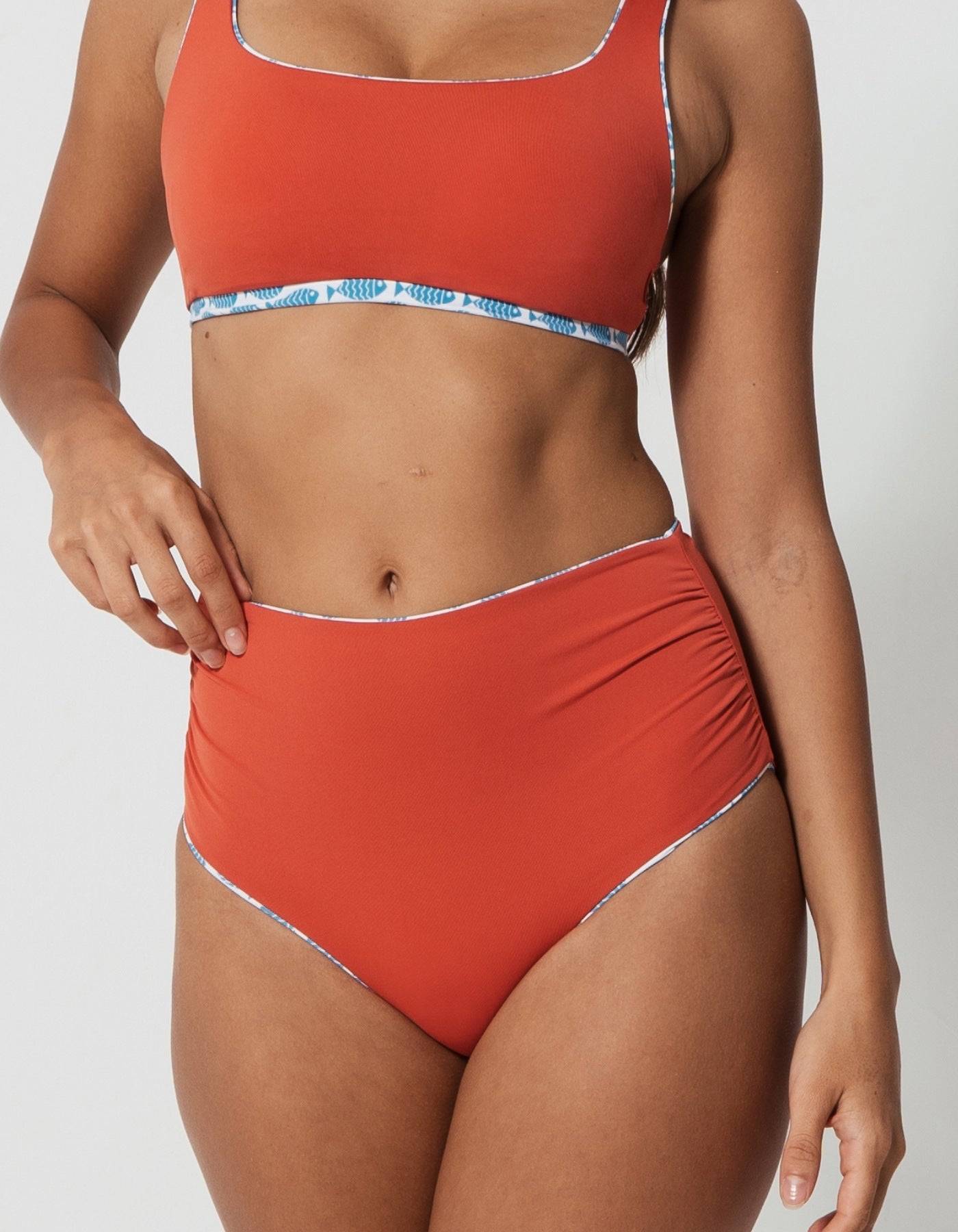Sandbar_swimwear_high_waist_bikini_eco_recycled_tank_top_bikini_reversible_fish_coral