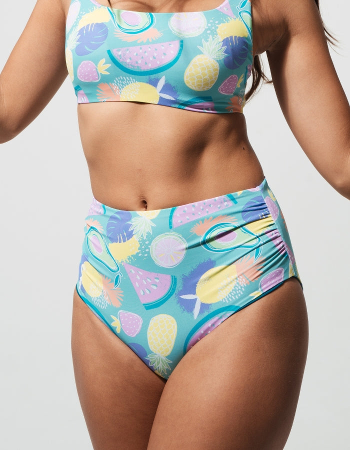 Sandbar_swimwear_high_waist_bikini_eco_recycled_tank_top_bikini_reversible_luminous_fruit