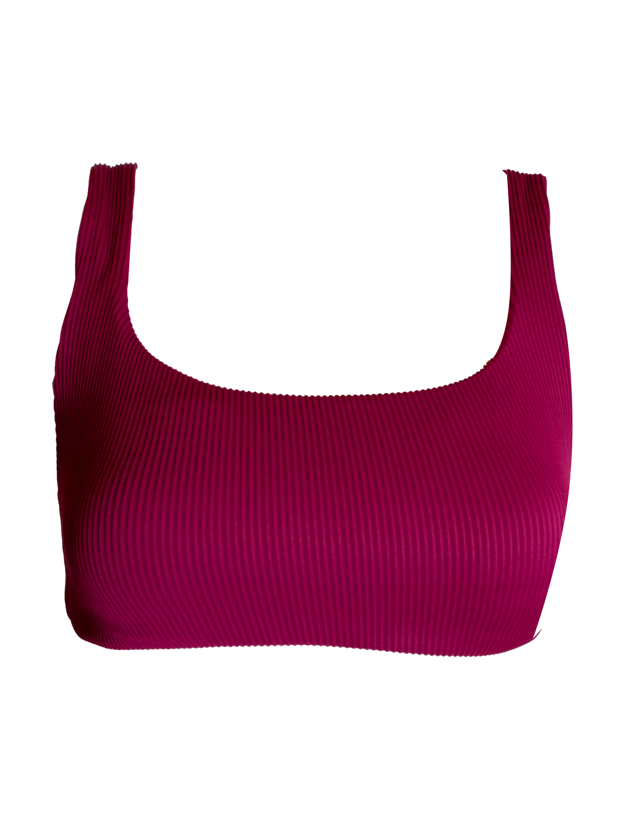 Nikoi Plum Womens Ribbed Tank Bikini Top, front view. Sustainable womens swimwear.