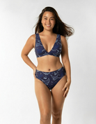 Dune – Ocean Manta Womens Plunge Bikini Top, print detail. Sustainable womens swimwear.