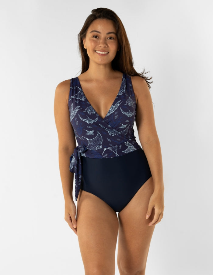 Ocean Manta Split Womens One Piece Wrap Swim Suit