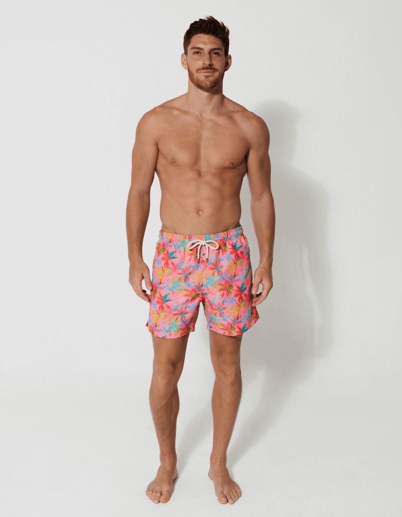 Ken wearing Pink Palm Mens Swim Shorts, size 32 - M